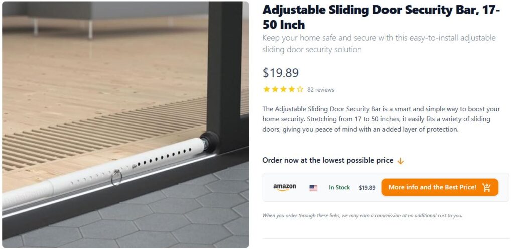 Adjustable Sliding Door Security Bar