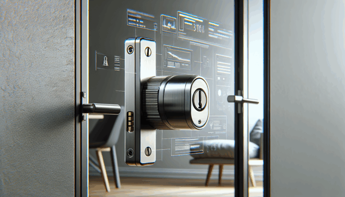A modern lock on a sliding glass door, enhancing home security with visible bolts.