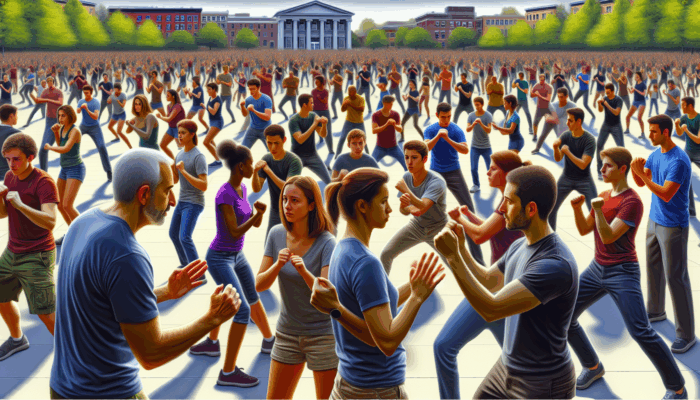 Self-Defense for College Students: College students practicing self-defense on campus, enhancing confidence and safety.