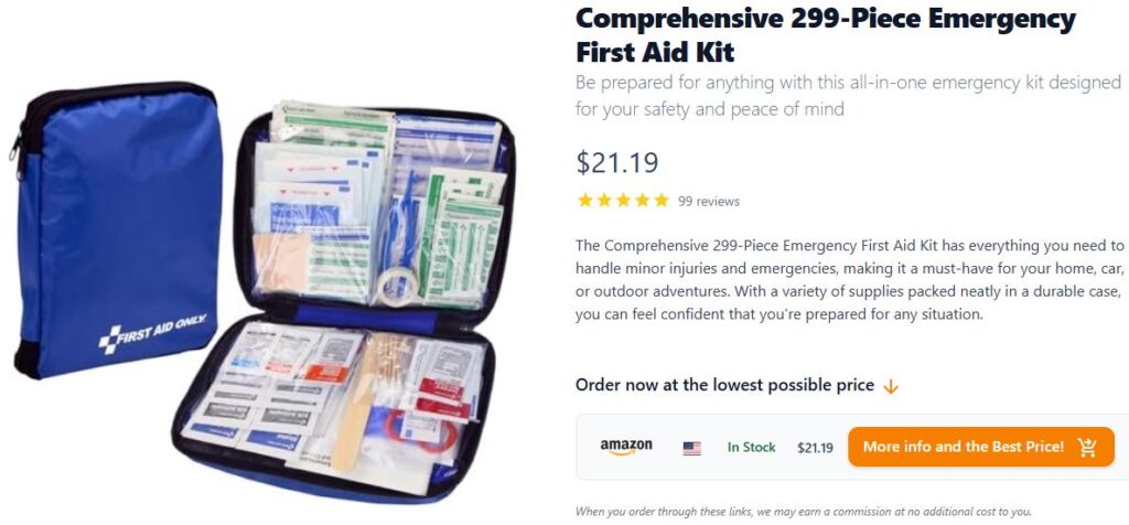 Comprehensive 299 Piece Emergency First Aid Kit