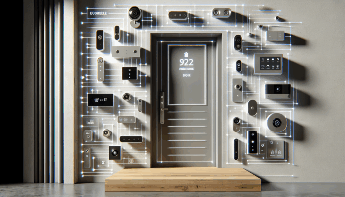 Modern home showcasing doorbells with video cameras, smart locks, and sleek designs.