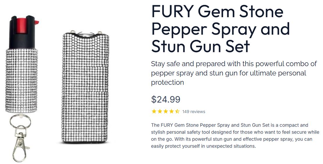 Fury Gem Stone Pepper Spray And Stun Gun Set